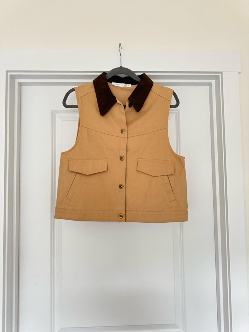 Altar’d State Tan Utility Vest with Brown Collar - Barn Coat